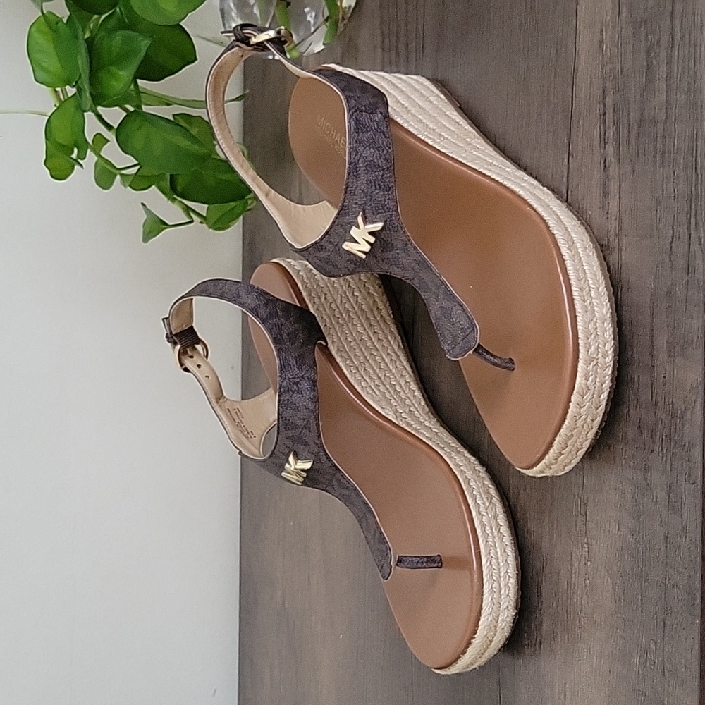 Michael Kors MK Laney T Strap Thong Espadrille Wedge Sandals 8.5 - Picture 5 of 13